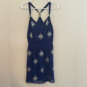 Navy Blue Halter Dress with Silver Accents